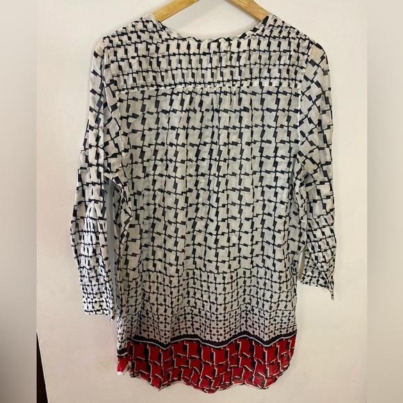 J. Crew Cotton Geometric Lightweight Long Sleeve Tunic Top - Picture 4 of 7